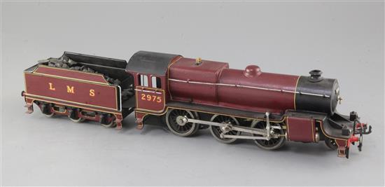 A Bassett-Lowke O gauge 2-6-0 tender locomotive, number 2975, LMS crimson livery, with extra detail, overall 46cm, needs attention